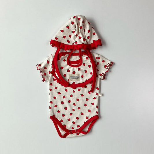 Eyelet Strawberry Bonnet Korean infant accessory in cream made in Korea