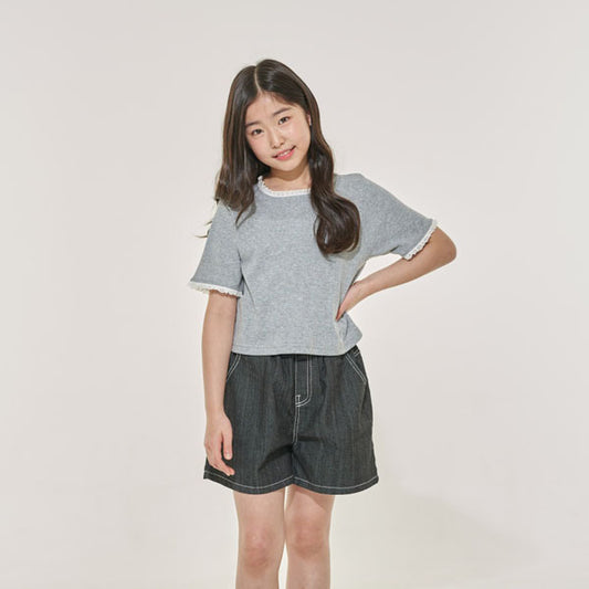 Bamboo Ribbed Tee Korean juniors t-shirt in yellow made in Korea