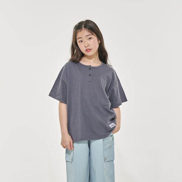 Henley Tee Korean juniors t-shirt in blue made in Korea