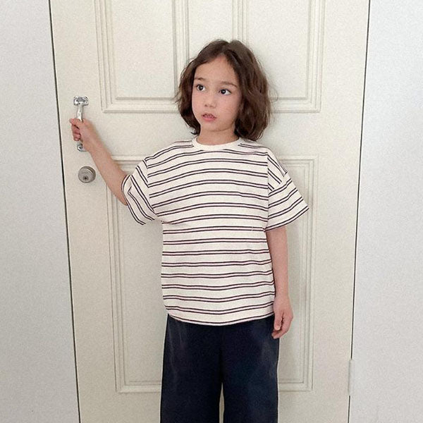 Multi Stripe Short Sleeve Tee Korean toddler t-shirt in red made in Korea