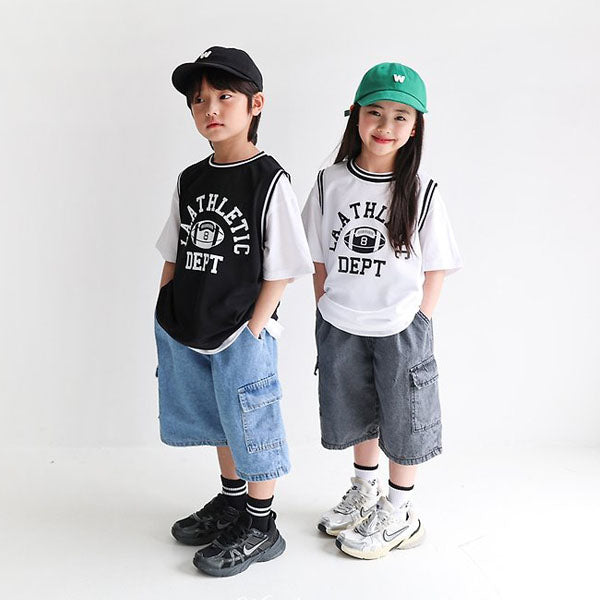 Bermuda Cargo Denim Korean toddler cargos in blue denim made in Korea