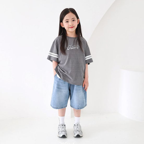 Signature Summer Denim Korean toddler pants in blue denim made in Korea