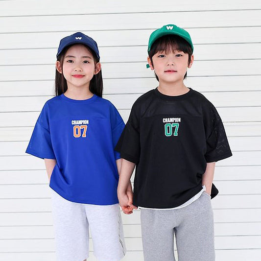 Champion Mesh Tee Korean toddler t-shirt in cobalt blue made in Korea