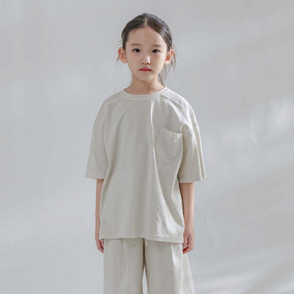 Summer Dyed Pocket Tee Korean toddler t-shirt in cream made in Korea