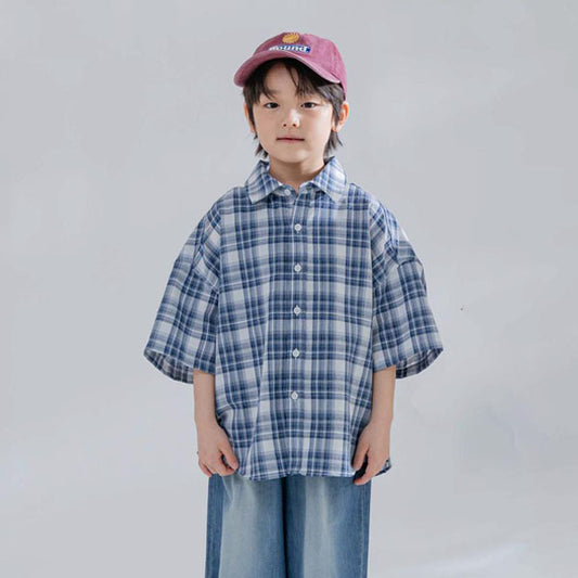 Vivid Check Shirt Korean toddler shirt in red made in Korea