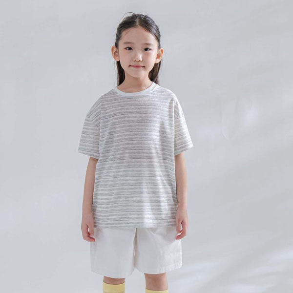 Tencel Stripe Short Sleeve Tee Korean toddler t-shirt in gray made in Korea