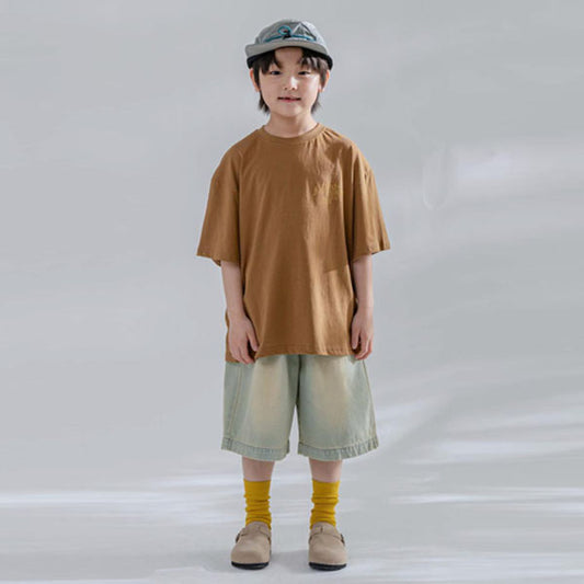 Washed Bermuda Denim Pants Korean toddler pants in light denim made in Korea
