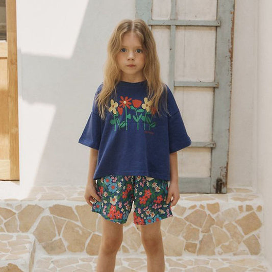 Flower Party Tee Korean toddler t-shirt in blue made in Korea
