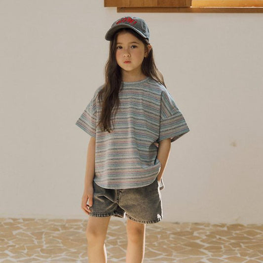 Rainbow Tee Korean toddler t-shirt in heather made in Korea