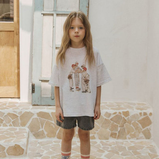 Baseball Club Tee Korean toddler t-shirt in light heather made in Korea