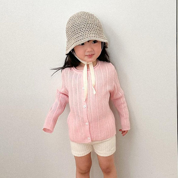 Wiggly Ribbed Cardigan Korean toddler sweater in pink made in Korea