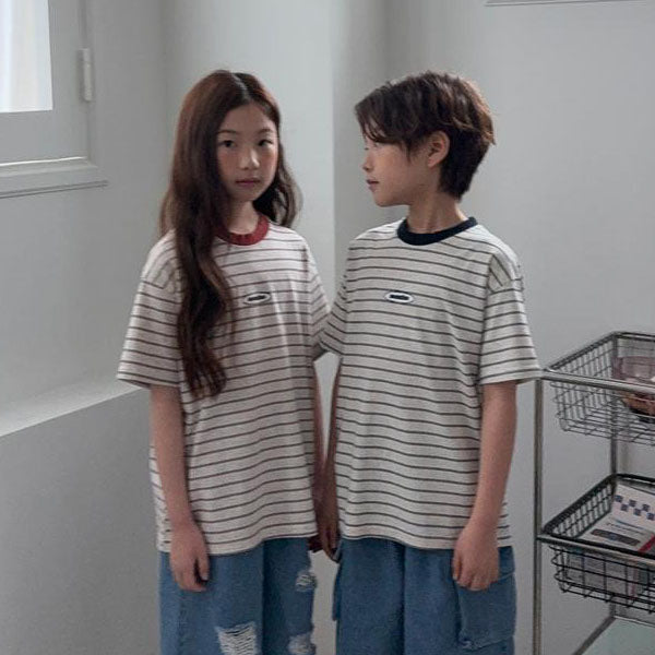 Mansion Stripe Short Sleeve Tee Korean toddler t-shirt in wine made in Korea