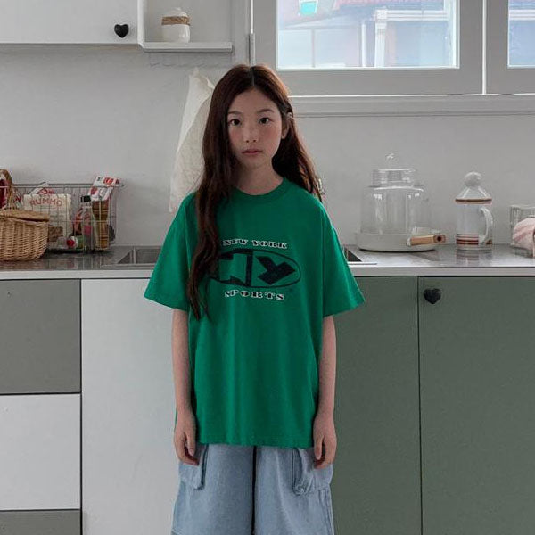 New York Short Sleeve Tee Korean toddler t-shirt in green made in Korea