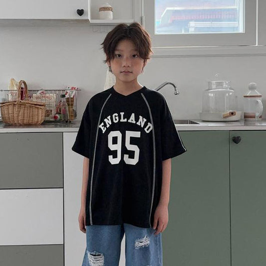 England V-Neck Short Sleeve Tee Korean toddler t-shirt in white made in Korea
