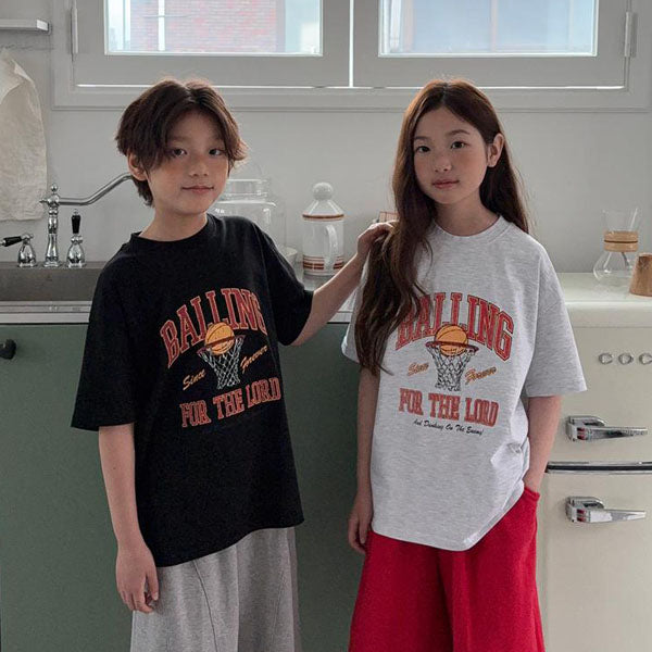 Basketball Short Sleeve Tee Korean toddler t-shirt in light heather made in Korea