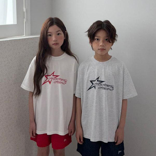 Shooting Star Short Sleeve Tee Korean toddler t-shirt in light heather made in Korea