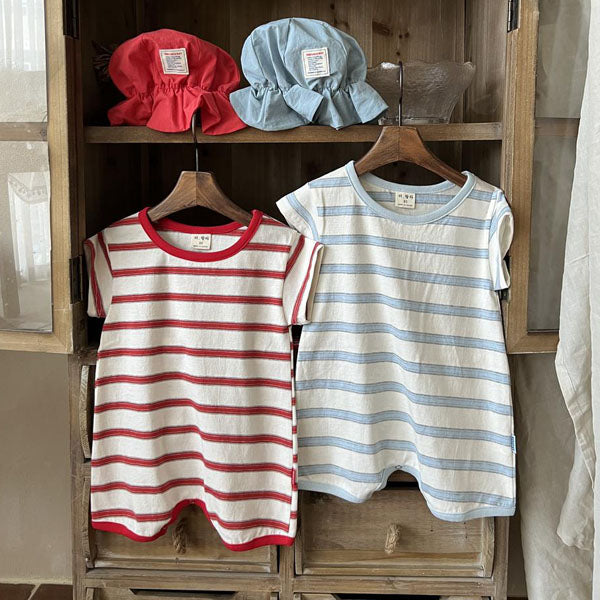 Double-Stripe Bodysuit Korean infant bodysuit in red made in Korea