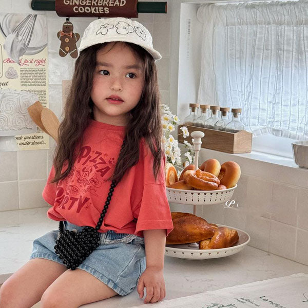 Mickey Pizza Tee Korean toddler t-shirt in charcoal made in Korea