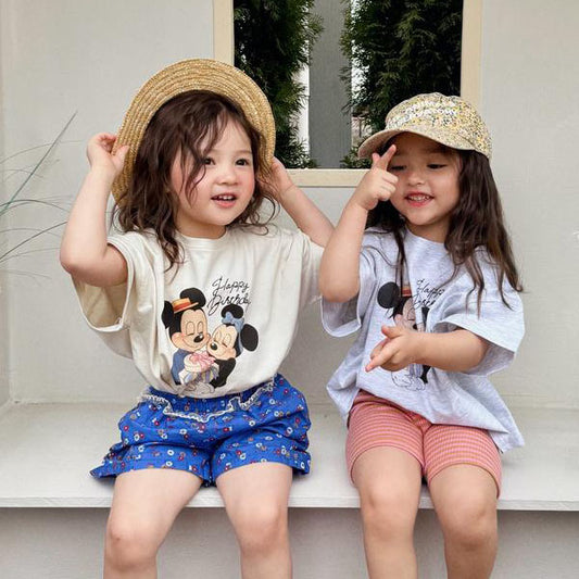 Mickey Happy Tee Korean toddler t-shirt in white melange made in Korea