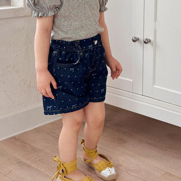 Sweet Polka Dot Denim Korean toddler pants in solid color made in Korea