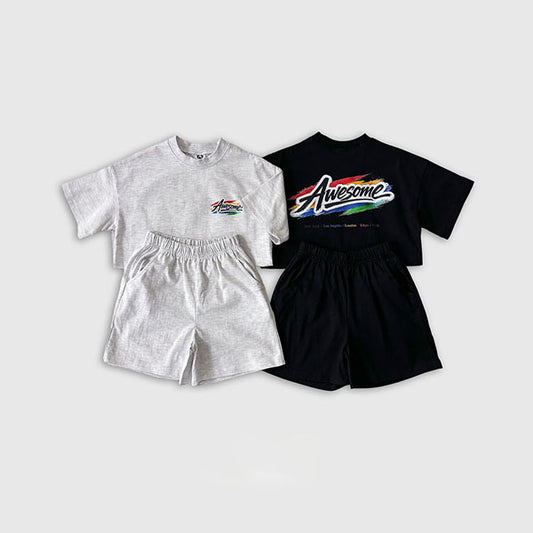 Graffiti Top & Bottom Set Korean toddler set in white oatmeal made in Korea