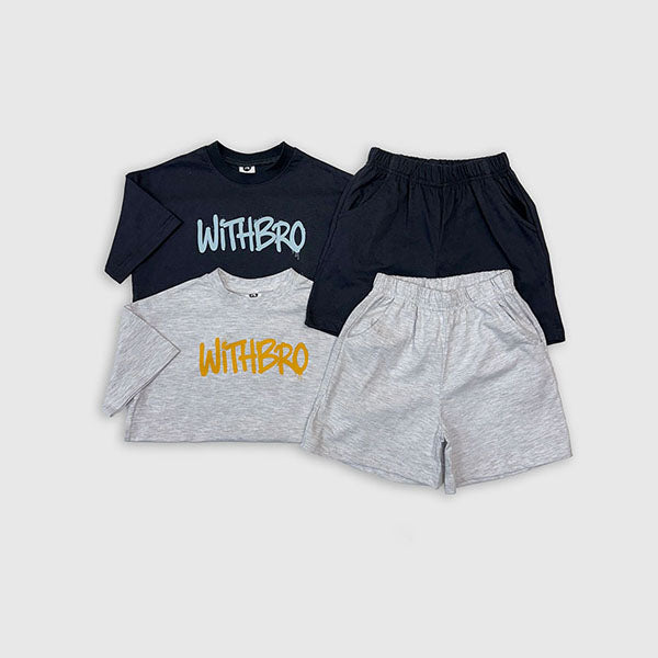 Street Bro Top & Bottom Set Korean toddler set in white oatmeal made in Korea