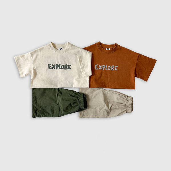 Wild Tour Top & Bottom Set Korean toddler set in cream(khaki) made in Korea