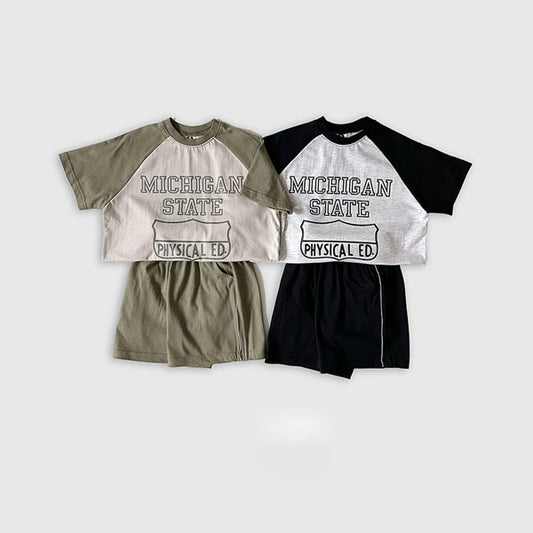 Michigan Raglan Top & Bottom Set Korean toddler set in khaki made in Korea