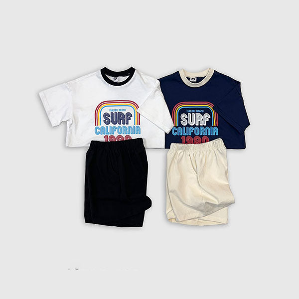 Surf 80 Top & Bottom Set Korean toddler set in ivory(black) made in Korea