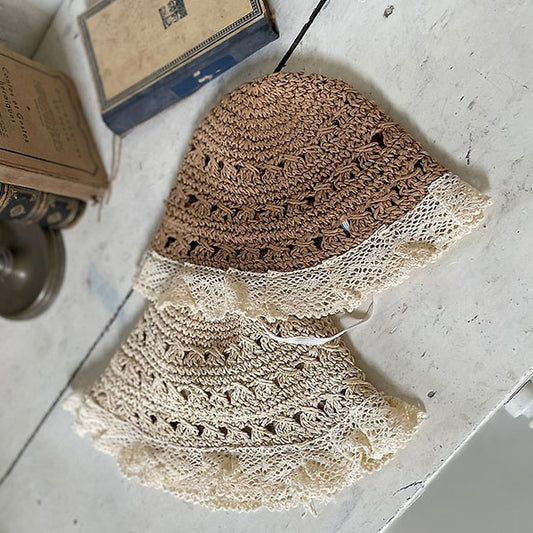 Lauren Straw Bucket Hat Korean infant accessory in light beige made in Korea