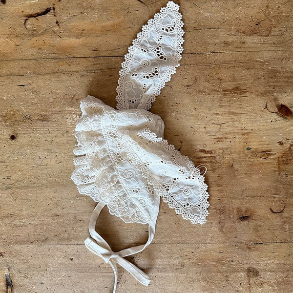 Rabbit Lace Bonnet Korean infant accessory in cream made in Korea