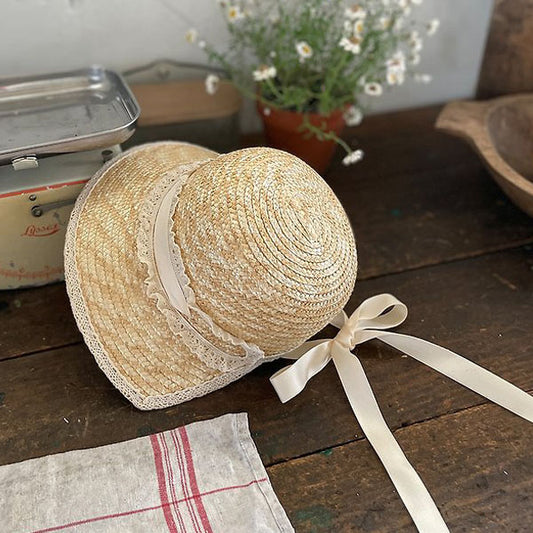 Karina Lace Straw Hat Korean toddler accessory in light beige made in Korea