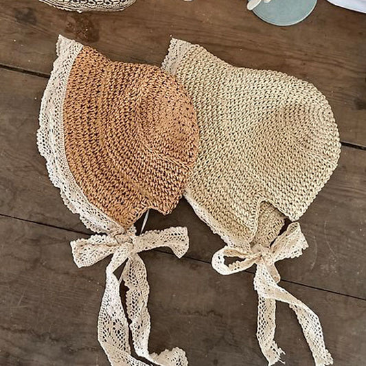 Melia Straw Bonnet Korean toddler accessory in light beige made in Korea