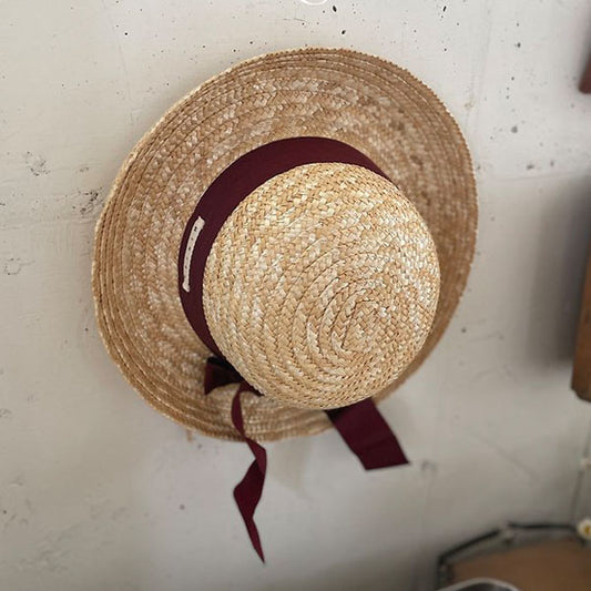 Rio Round Straw Hat Korean toddler accessory in beige brick ribbon made in Korea