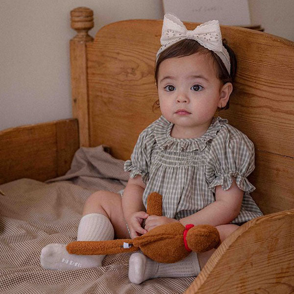 Bebe French Check Smocked Bodysuit Korean infant bodysuit in green check made in Korea