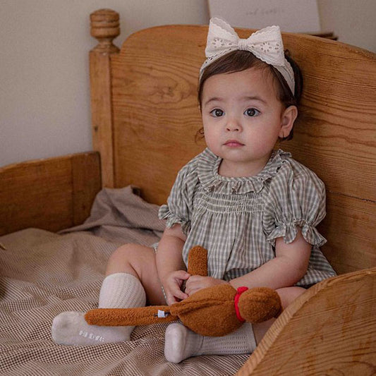 Bebe French Check Smocked Bodysuit Korean infant bodysuit in green check made in Korea