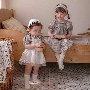 Kids French Check Smocked Dress