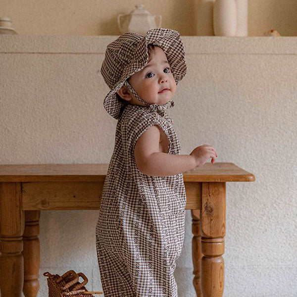 Bebe Camu Bucket Hat Korean kids accessory in brown jacquard made in Korea