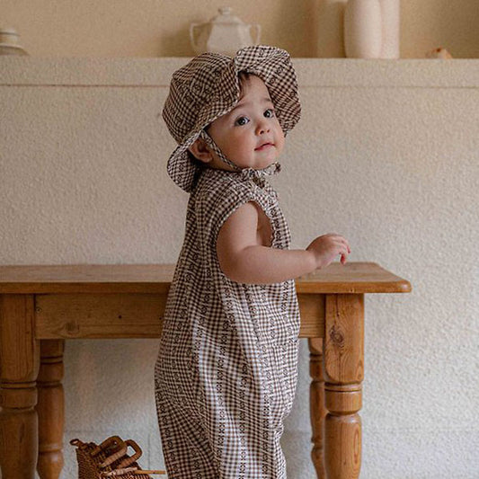 Bebe Camu Bucket Hat Korean kids accessory in brown jacquard made in Korea