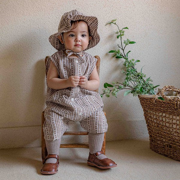 Bebe Camu Overalls Korean infant overall in brown jacquard made in Korea