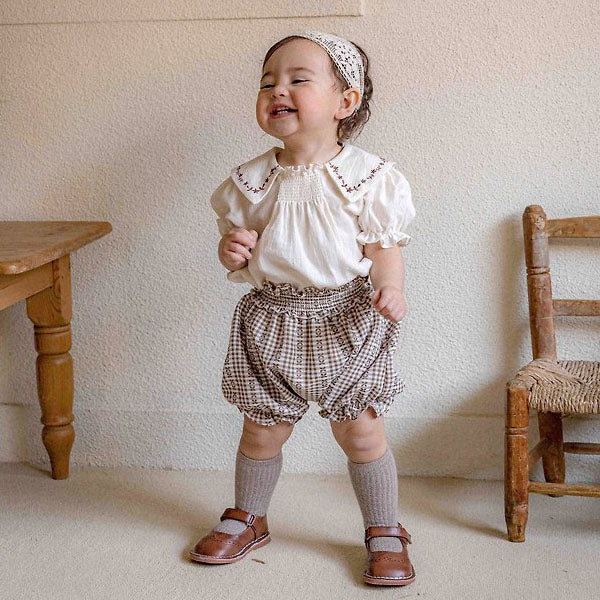 Bebe Camu Top & Bottom Set Korean infant set in brown jacquard made in Korea