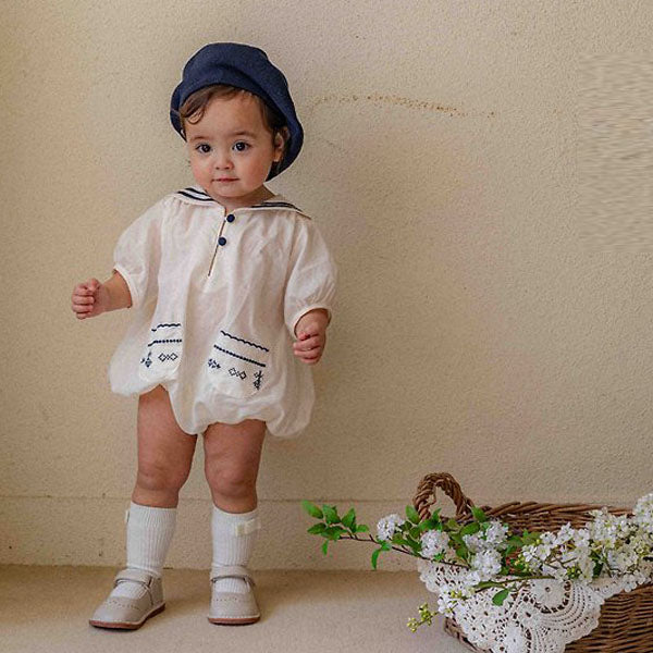 Marinette Marine Bodysuit Korean infant bodysuit in ivory(slightly sheer) made in Korea