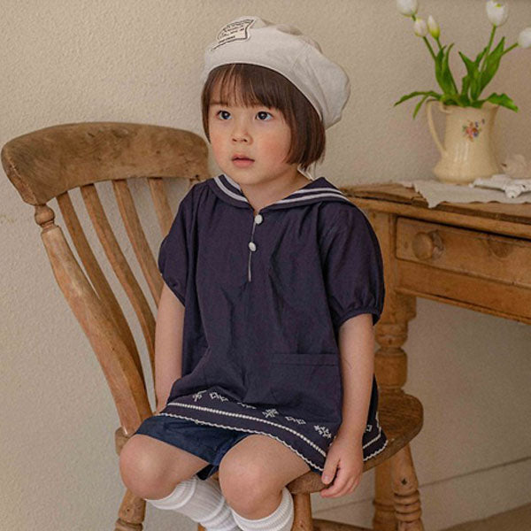 Kids Marinette Marine Top & Bottom Set Korean toddler set in ivory(slightly sheer) made in Korea