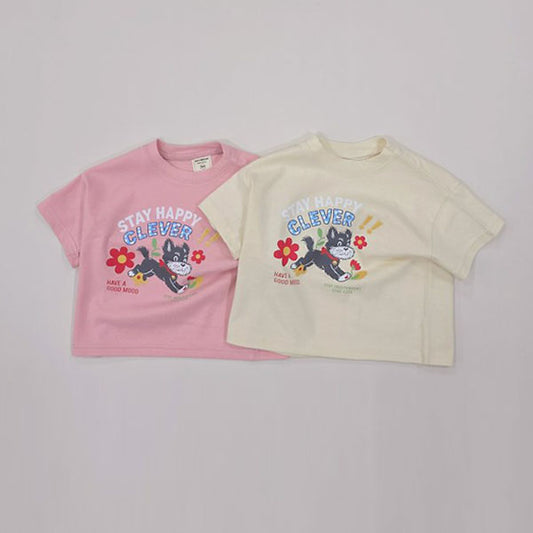 Flower Puppy Short Sleeve Tee Korean toddler t-shirt in pink made in Korea