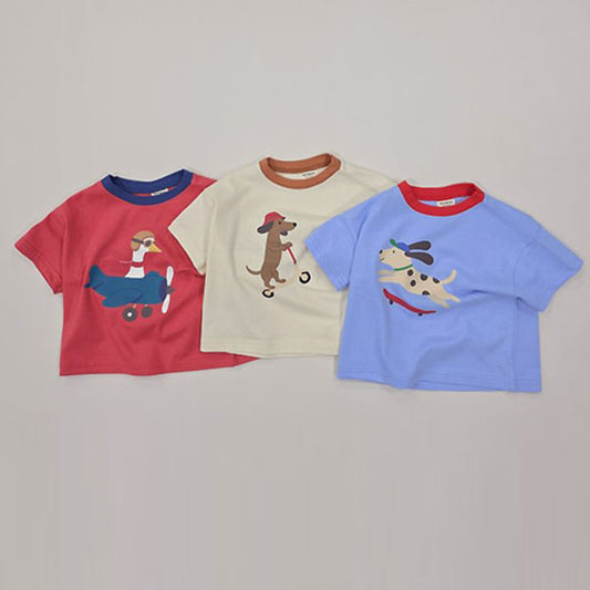 Riding Animal Short Sleeve Tee Korean toddler t-shirt in cream made in Korea