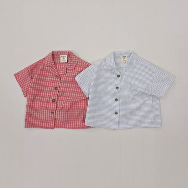 Check Hawaiian Shirt Korean toddler shirt in ivory made in Korea