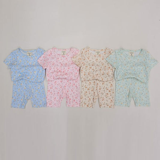 Summer Flower Loungewear Korean toddler loungewear in sky blue made in Korea