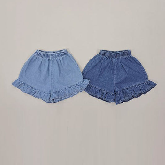 Denim Ruffle 3-Length Pants Korean toddler pants in light denim made in Korea