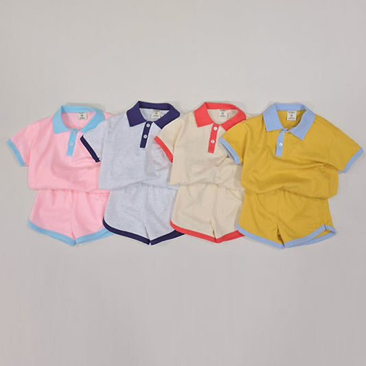 Collar Ringer Top & Bottom Set Korean toddler set in cream made in Korea