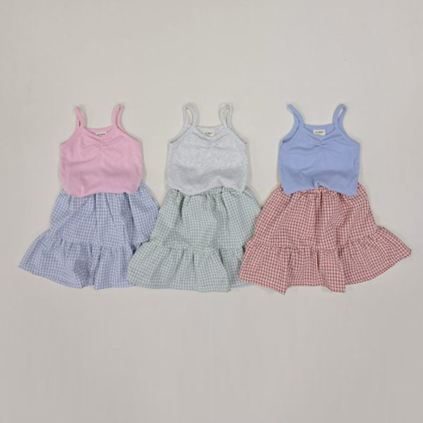Check Skirt Tank Top Set Korean toddler set in light sky blue made in Korea